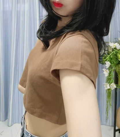 เสื้อครอปเอวลอย แฟชั่นเกาหลี สไตล์วินเทจใส่สบาย