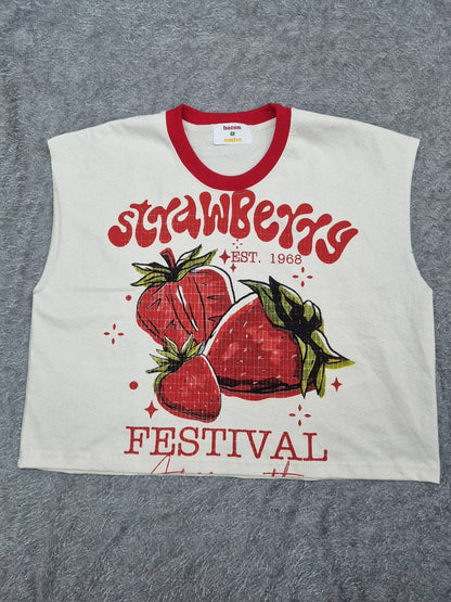 เสื้อครอปสไตล์วินเทจ พิมพ์ลายสตอเบอรรี่  FESTIVAL (สำเนา)